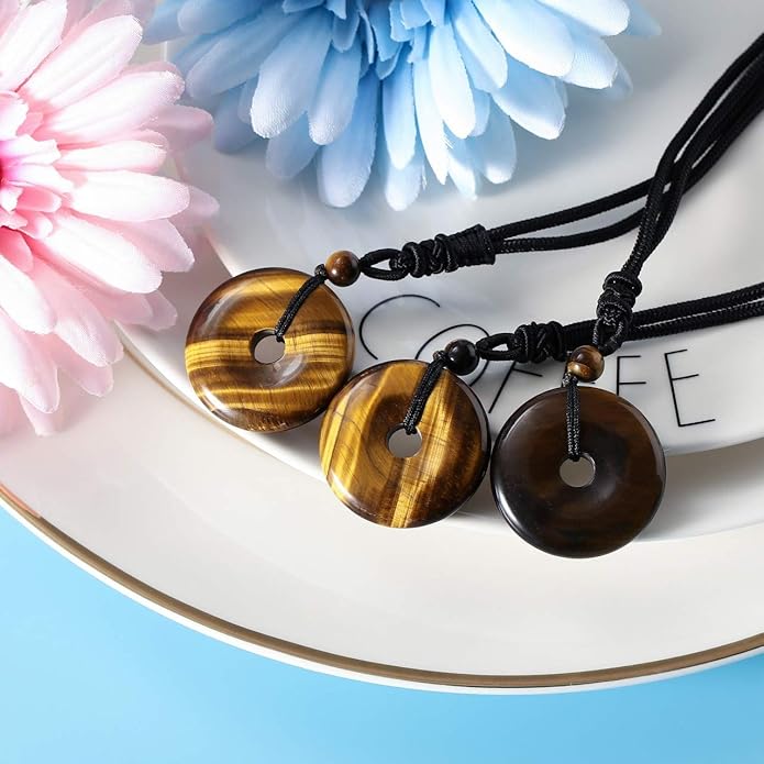 Jovivi 30mm Circle Donut Healing Crystals Necklace Natural Semi-Precious Chakra Gemstone Stone Amulet Lucky Coin Donuts Charm Protection Quartz Reiki Pendant Necklace for Men Women Adjustable Rope