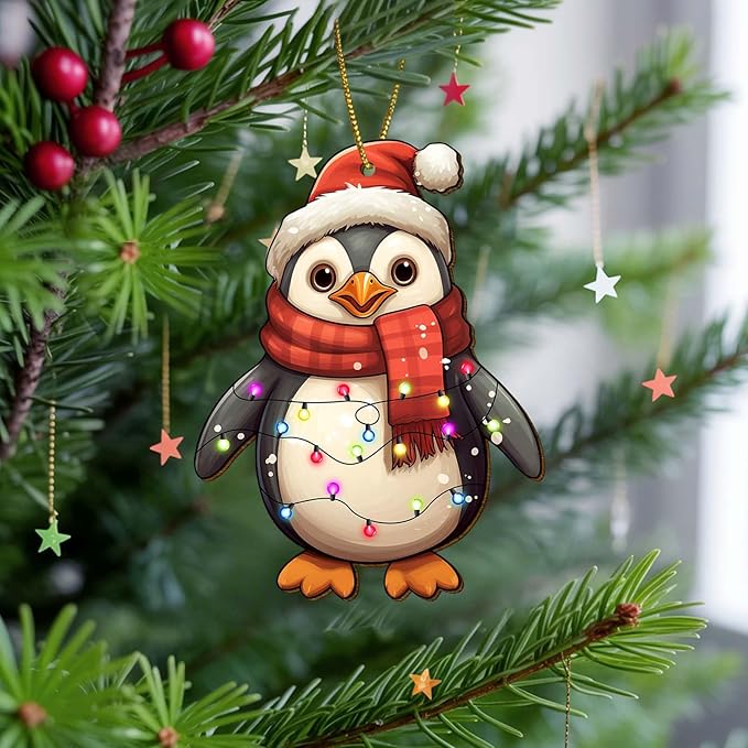 2 Side Printed Cute Penguin Wooden Christmas Ornaments 2025, Keepsake for Women, Men and Friends, Penguin Christmas Tree Ornaments, Christmas Tree Hanging Decorations