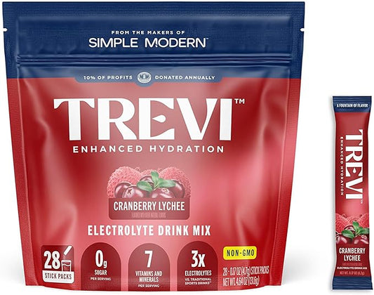 TREVI™ Sugar Free Electrolytes - Drink Mix Hydration Powder Packets - 28 Count - Cranberry Lychee