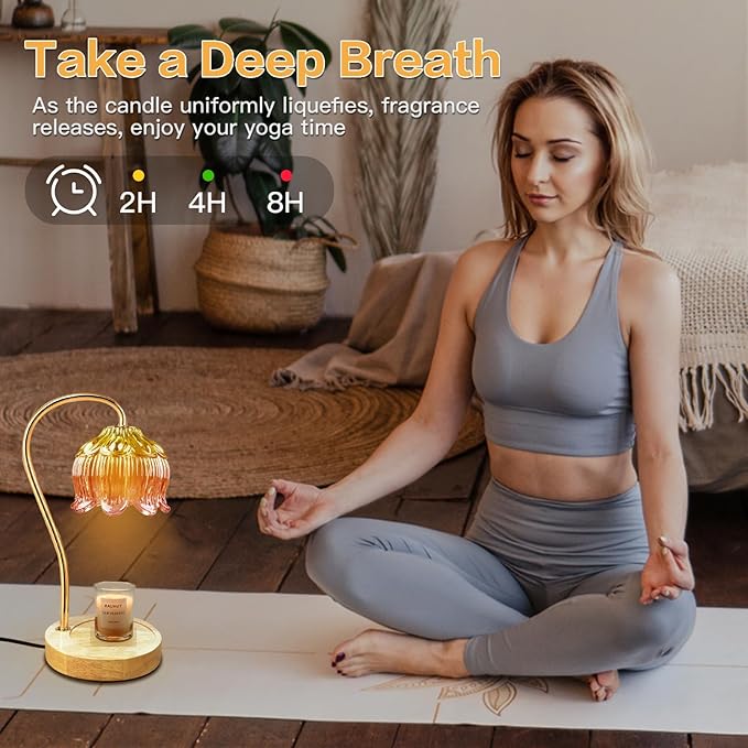 Dimmable Flower Candle Warmer Lamp, Fall Candle Warmer with Timer & 4Bulbs, Womens Gifts for Christmas Birthday, Unique Home Decor for Bedroom Fall Decor (Orange)