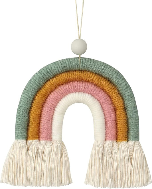 BOHO GARDEN Macrame Bohemian Rainbow Charm - Essential Oil Diffuser for Cars, Baby Nursery, Children’s Bedroom & Home Decor - Decorative Hanging Air Freshener & Accessories - Spring