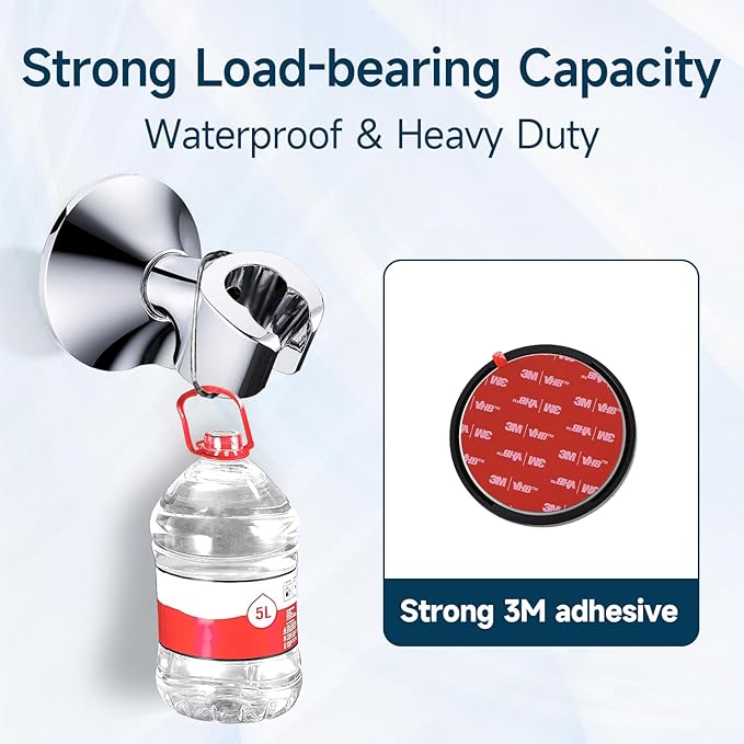 BRIGHT SHOWERS Strong Adhesive Shower Head Holder with Dual Angle Adjustable, Wall Mounted Handheld Shower Bracket, Easy Installation, Screw Mounting Options, Chrome