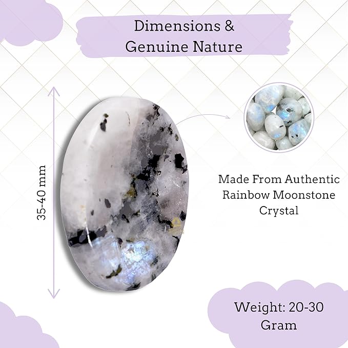 Rainbow Moonstone Worry Stones – Crystal Thumb Worry Stone for Anguish, Stress – Relaxing and Soothing Balance Stones for Meditation, Stress Relief – Healing Stones and Crystals for Men and Women