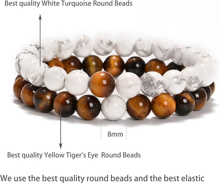 AD Beads 2Pcs His & Hers Distance Beads Bracelets Elastic Natural Stone Yoga Bracelet