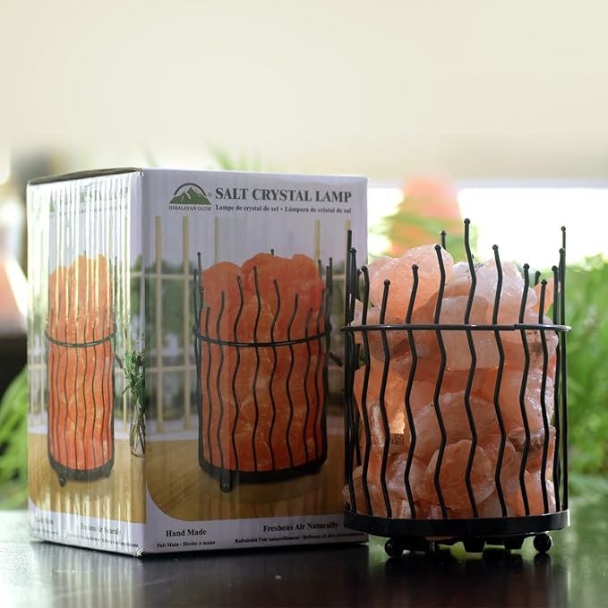 Himalayan Glow Pillar style Salt Basket Lamp with salt chunks, Himalayan Salt lamp with Dimmer Control, Amber Glow, Idle for Home, Offices and Dorm Decor