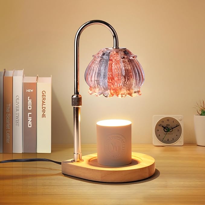 Candle Warmer Lamp with Timer, Adjustable Height Dimmable Candle Warmer Light, Gift for Women Glass Shade Electric Jar Candle Warming Lantern,Home Decor Cozy House Warming Gifts, White Orange