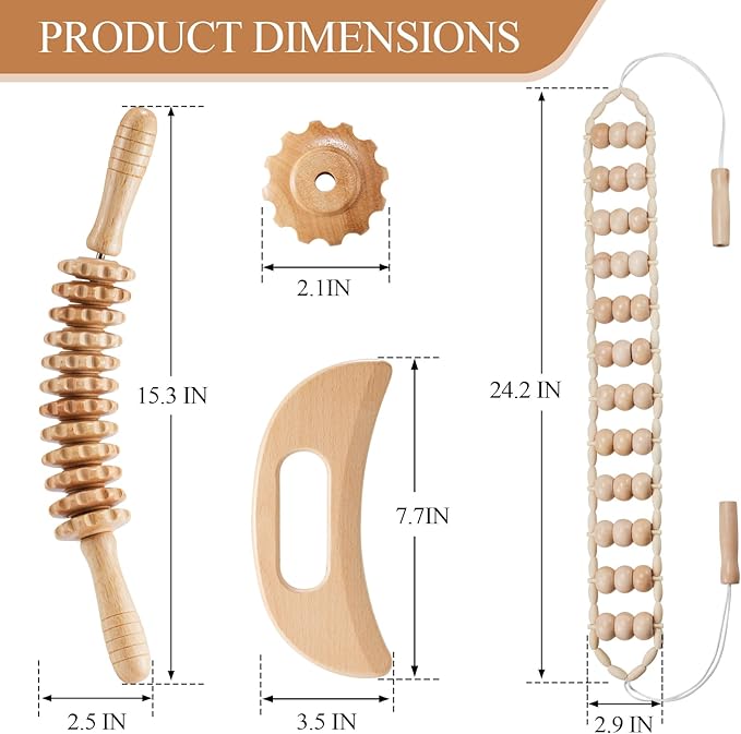 3Pcs Wood Therapy Massage Tools Lymphatic Drainage Massager Wooden Massager Body Sculpting Tools for Maderoterapia,Anti-Cellulite,Pain Relief