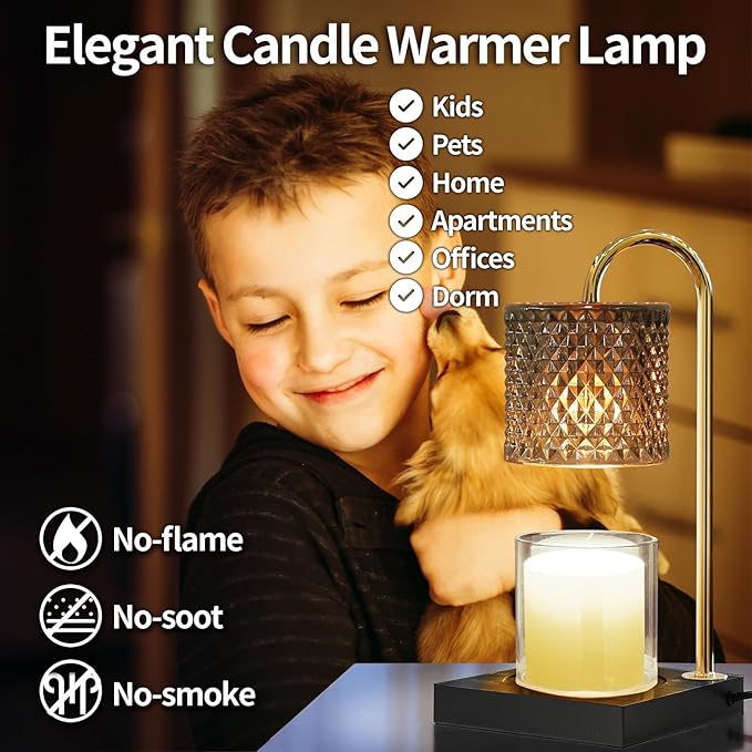 Candle Warmer Lamp with Timer Dimmer, Birthday Gifts for Women Mom, House Warming Gifts, Elegant New Home Decor, Wax Warmer for Jar Candles, Heater Lamp for Scented Wax, Black Glass