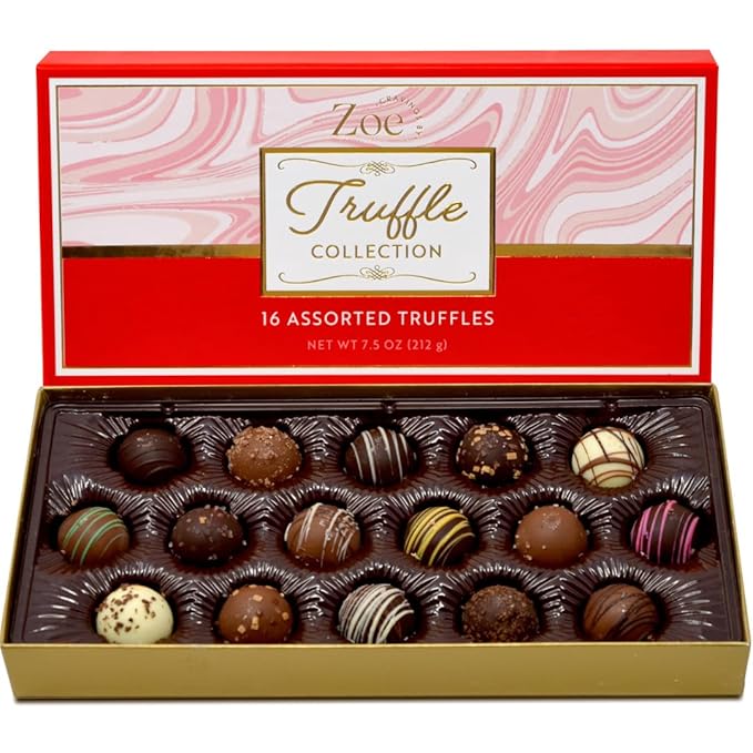 CRAVINGS BY ZOE Gourmet Chocolate Truffle Gift Box | 16 Count | Assorted Gourmet Milk & Dark Chocolate Candy Food Gift Basket Anniversary, Birthday, Get Well, Holiday, Thank You Men Women Mom Her