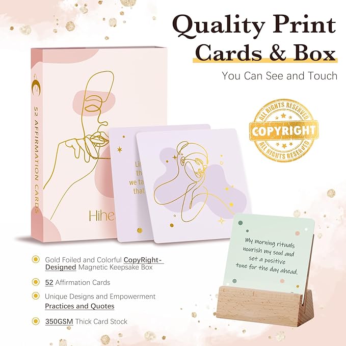 Hihealer Christmas Gift - 52 Positive Affirmation Cards for Women, Daily Motivational and Inspirational Cards for Mindfulness, Meditation, Self-Care Gifts for New Moms, Xmas Gift for Mom and Women