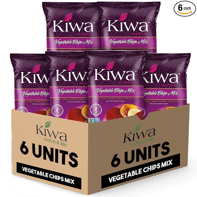 Kiwa Real Veggie Chips Healthy 2.5 Oz (Pack of 6) - Veggie Snacks with Plantain, Beet, Parsnip, Cassava, Sweet Potato - Gluten Free - Non-GMO Healthy Exotic Chips