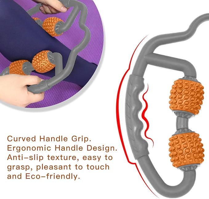 Cellulite Massage Tool Muscle Roller - Deep Fascia Massager & Dimpled Skin Remover for Legs, Thighs & Buttocks - Anti-Cellulite Roller, Smooth Skin, Pain Reliefs （Orange Gray -4wheel）
