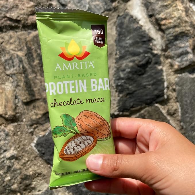 Amrita Nut Free Chocolate Maca Vegan Protein Bars (12 Count PK of 3) | 12g Plant-Based Protein Bar | Peanut Free, Gluten Free, and Dairy Free | Low Sugar, High Fiber, Healthy School-Safe Snacks