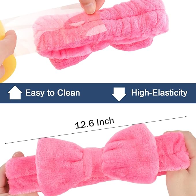 Ondder Spa Headband for Washing Face 8 Pack Rose Red Skincare Headbands for Women Girls Terry Cloth Cute Bow Head Bands
