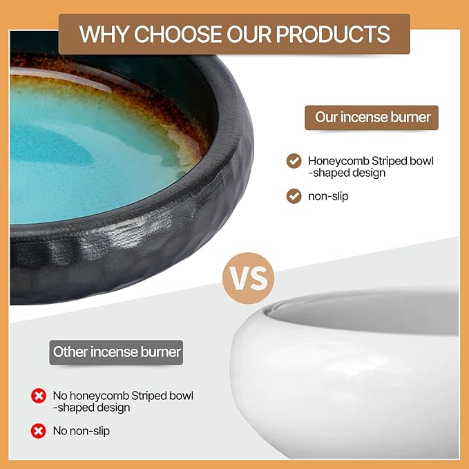 Ceramic Incense Burner,Handmade Incense Stick Incense Burner Reflux Burner,Sage, Coil Incense, Ash Catcher, Smudge Bowl for Yoga Meditation Room Décor,Crack Blue