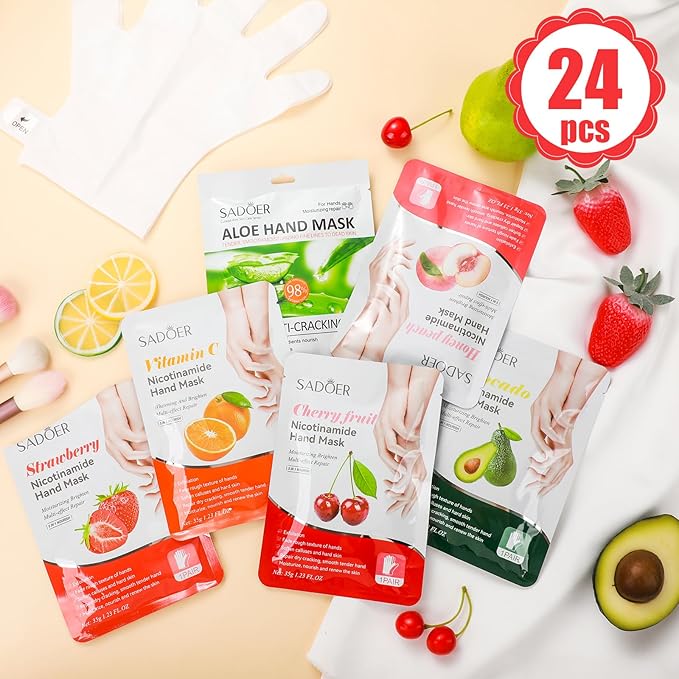 24 Pcs Fruits Beauty Hand Mask Bulk Hydrating Hand Moisturizing Gloves Treatment Mask for Spa Kit Sleeping Skincare Gift Beauty Kits for Women