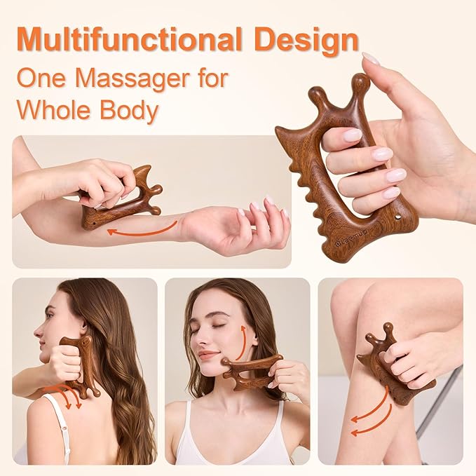 Wooden Gua Sha Tool for Face&Body - 6 in 1 Facial Massager for Lymphatic Drainage - Guasha Body Sculpting Tools Therapy Massage Tool for Cellulite,Jaw Lifting,Muscle Relief - Relaxation Gifts