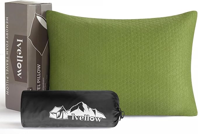 Ivellow Memory Foam Travel Pillow Compressible Camping Pillow for Sleeping Shredded Memory Foam Pillow Compact Firm Supportive Small Pillow for Adults Kids Outdoor Backpacking Hiking Essential Gear-S