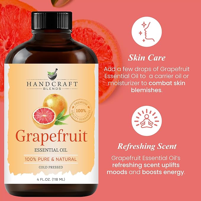 Handcraft Blends Grapefruit Essential Oil – Huge 4 Fl Oz – 100% Pure and Natural – Premium Grade Essential Oil for Diffuser and Aromatherapy, Skin, Massage, Candle and Soap Making Fragrance