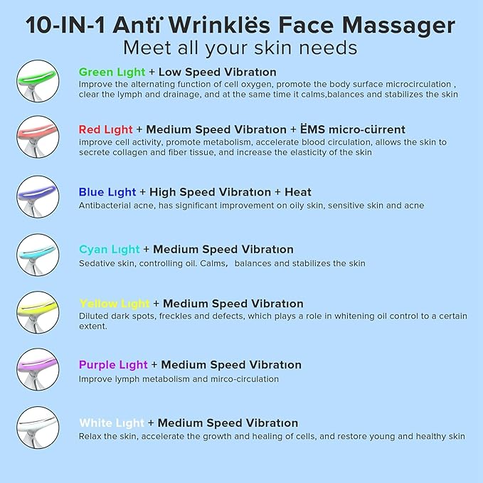 LED Light Therapy Device, Face Massager Tool for Women,Electric Facial Neck Eye Lift Massage Kit with Color LED, Red Light Therapy for Skin Beauty Firm Tightening