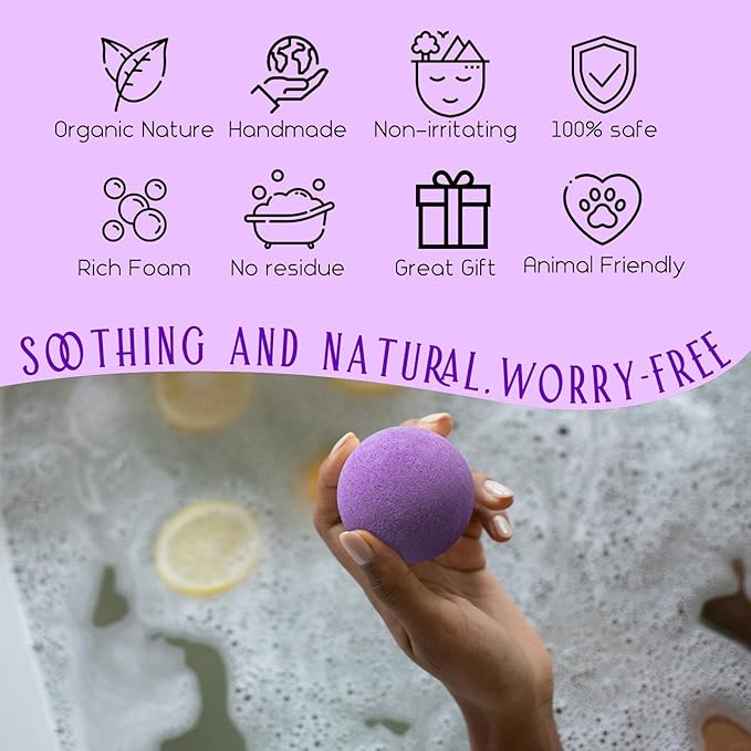 GETT Lavender Bath Bombs 4-pcs, Individually Wrapped Bath Bombs for Men & Women, Luxury Gift Set with Vegan and Essential Oils, Relaxing and Moisturizing Bubble Bath, Organic Bath Essentials for All