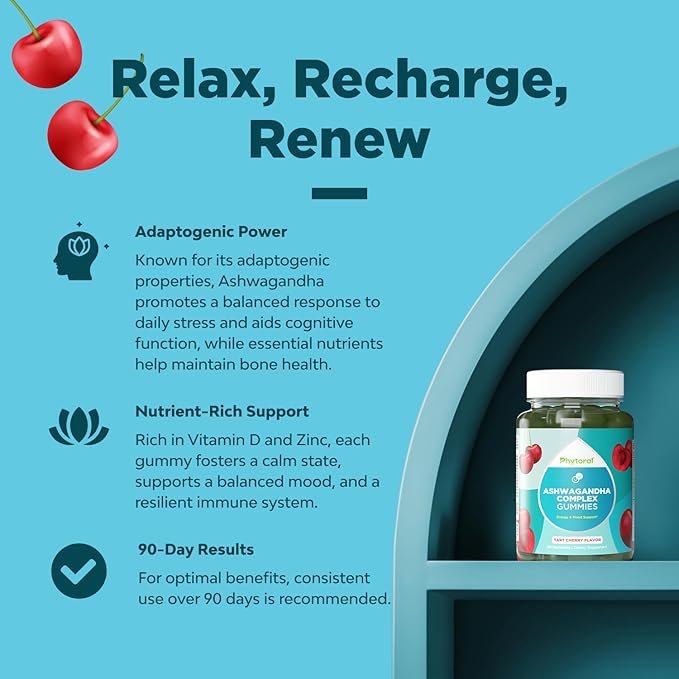 Calming Ashwagandha Gummies for Men and Women - 750mg Equivalent from 30:1 Root Extract with Zinc and Vitamin D - Tasty Adaptogen Stress Gummies for Adults for Energy & Mood Support (90 Servings)