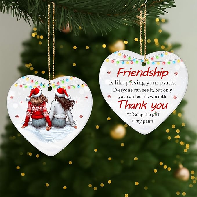34HD Gifts for Christmas, Best Friends Christmas Ornament Heart-Shaped Ceramic 2-Side Printed, Gifts for Best Friends, Besties, Sisters, Christmas Decorations