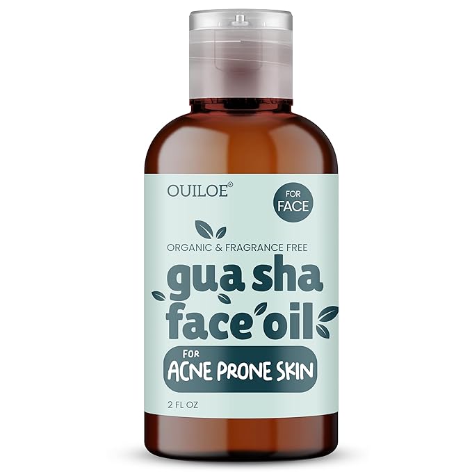 Gua Sha Oil for Acne Prone Skin - Face Oil Gua Sha Massage - Lymphatic Anti Aging Facial Massage Oil - Unscented, Non Comedogenic, Lightweight, Use with Gua Sha Facial Tools, 2 oz