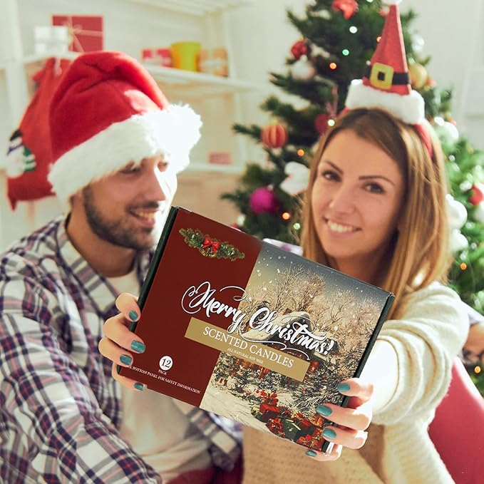 Christmas Candle Gifts Set,12 Pack Scented Candles for Women,300 Hour Long Lasting Natural Soy Wax Aromatherapy Candle, Christmas Gifts for Women