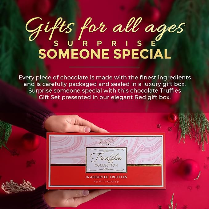 CRAVINGS BY ZOE Gourmet Chocolate Truffle Gift Box | 16 Count | Assorted Gourmet Milk & Dark Chocolate Candy Food Gift Basket Anniversary, Birthday, Get Well, Holiday, Thank You Men Women Mom Her