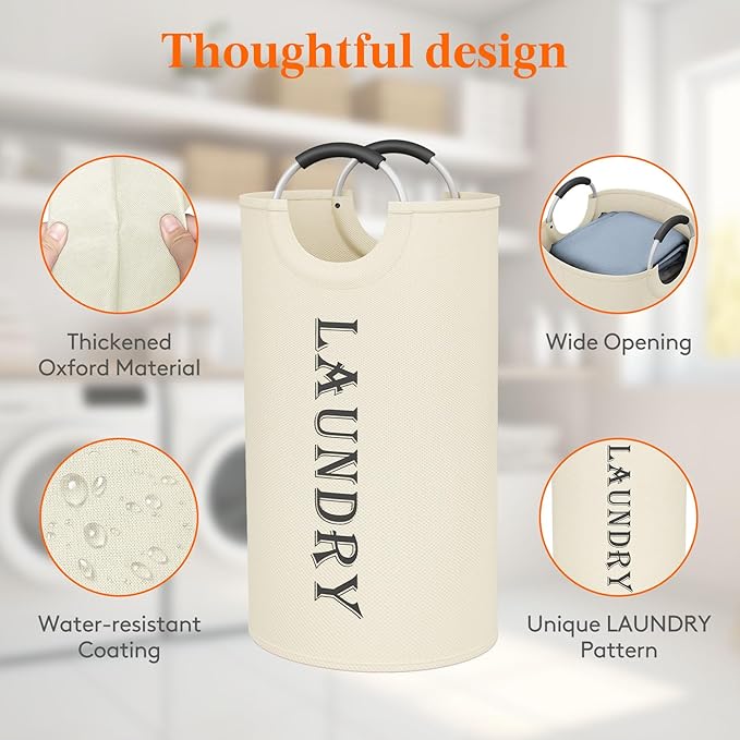 Lifewit 100L 2-Pack Large Laundry Basket, Collapsible Laundry Hamper with Aluminum Handles, Waterproof Freestanding Dirty Clothes Hampers for Laundry Room Bedroom Dorm Bathroom, White