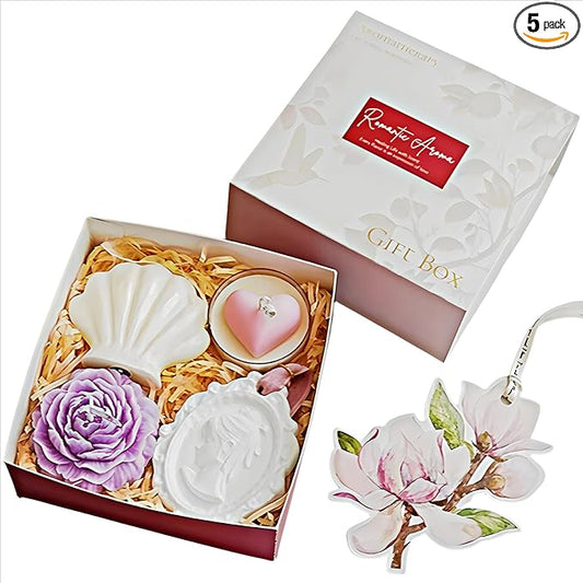 Romantic Aroma Aromatherapy Gift Box Set with Decorative Candles, Shell and Floral Design, White and Purple（5Pack）