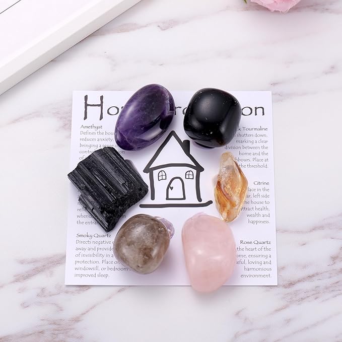 House Protection Crystal Set – Home Protection Crystals for Negative Energy Removal, EMF Cleansing & Spiritual Blessing – New Home Gift, Housewarming Kit, Healing Stones