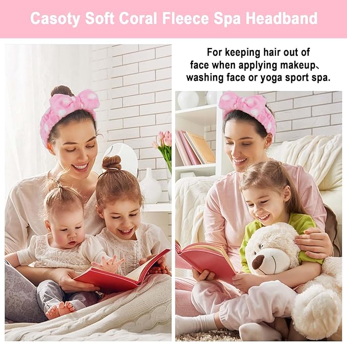 Casoty 6 Pcs Makeup Hair Headbands, Soft Coral Fleece Spa Headband for Washing Face, Facial Headband for Face Washing Shower Skin Care Yoga