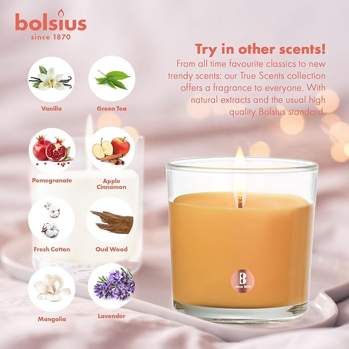 Bolsius Premium Mango Scented Candle - Long-Lasting Candle Jar, 43+ Hours Burning Time - Natural Mango Candle with Plant-Based Wax- Smokeless. Clean-Burning Aromatherapy Candle - Large, 8oz Jar