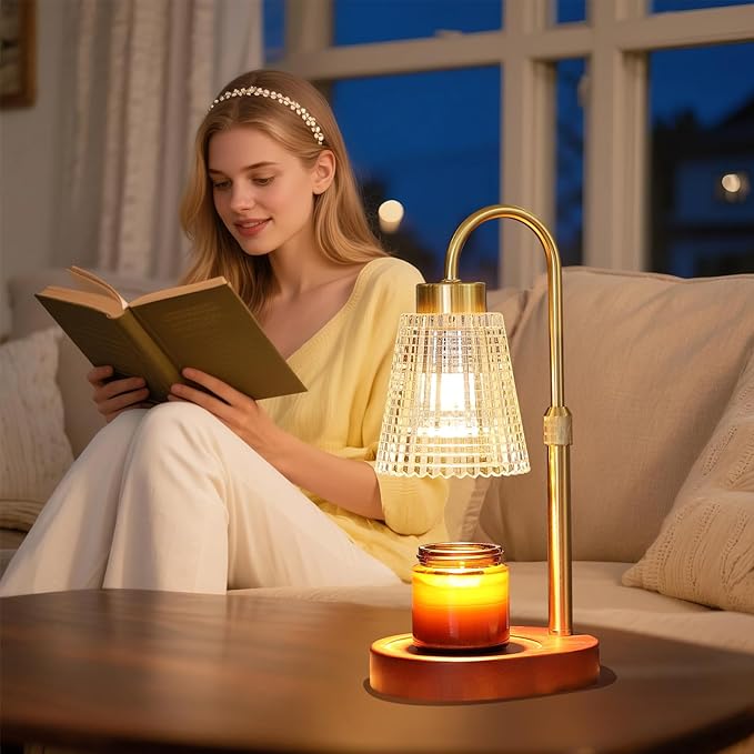 Antique Brass Candle Warmer Lamp WithTimer and Dimmer,Fragrance Electric Wax Melt Warmer with 2 Bulbs,Scented Jar Lamp,Mother's Day/Birthday/Christmas Gifts for Mom/Wife,Home Decor,Adjustable Height