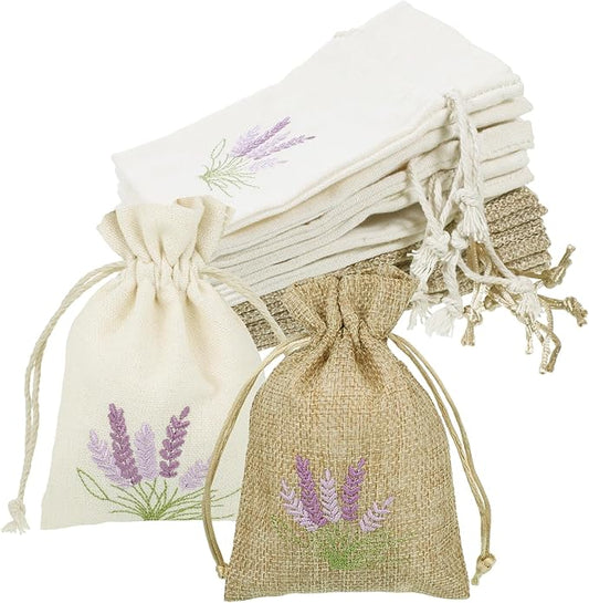 12 PCS Lavender Bags, Burlap Drawstring Bags, Empty Perfume Pouches Drawstring Sachets, Candy Cotton Pouch, Small Jute Bag for Jewelry Candy Wedding