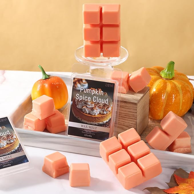 DEVI Fall Scented Wax Melts 4 Pack(24-Cubes), Natural Soy Wax Cubes Strong Scent -Pumpkin Spice Cloud- Long Lasting Scented Melts for Warmer,
