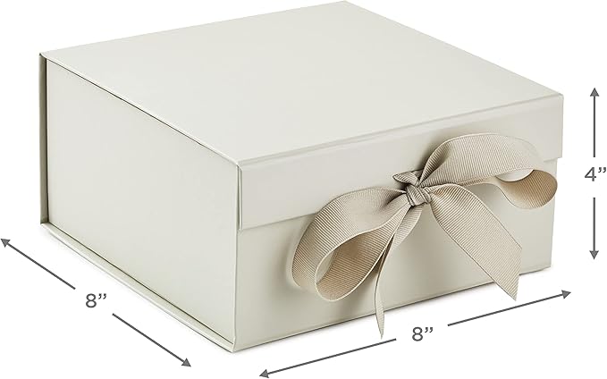 Hallmark Medium Gift Boxes with Bow and Shredded Paper Fill, Pack of 2 (Antique White 8 inch Box) for Weddings, Bridal Showers, Graduations, Birthdays, Bridesmaids Gifts, All Occasion
