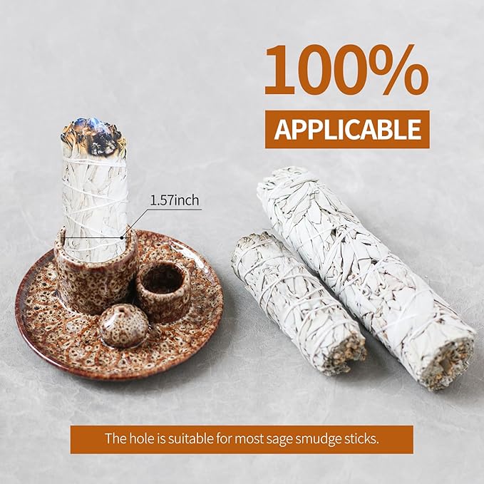Palo Santo Sticks Holder, Multi-Purpose Handmade Ceramic Incense Burner for Palo Santo Incense Sticks, Sage Holder for Burning, Ash Catcher Tray for Meditation Yoga Room-Brown White