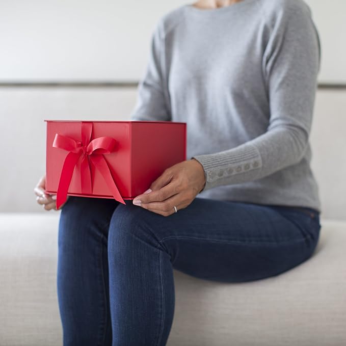 Hallmark Medium Gift Box with Lid and Shredded Paper Fill (Red 7 inch Box) for Birthdays, Graduations, Anniversaries, Christmas, Valentine's Day, All Occasion