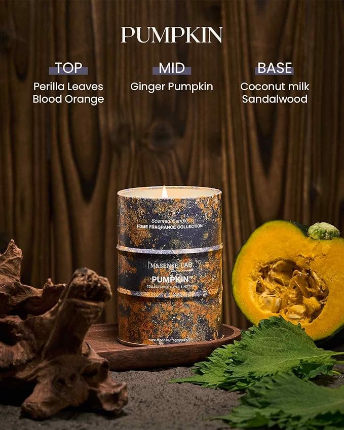 M&SENSE Pumpkin Scented Candles Natural Non Toxic, Aromatherapy Candle for Stress Relief Meditation Relaxing, Housewarming Gifts for Women Men, 11.3oz 70 Hour Long Burning