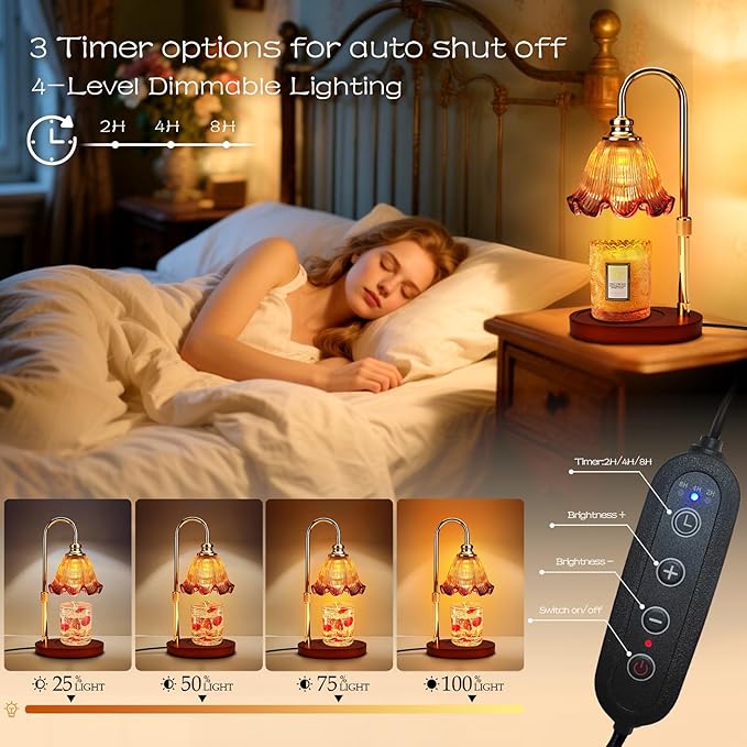 Candle Warmer Lamp with Timer Dimmable: Birthday Gifts for Women & Home Decor for House Warming Gifts New Home– Wax Warmer Gifts for Mom - 3 Timer Modes, 4 Brightness Levels, Adjustable Height