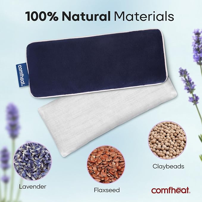 Lavender Weighted Eye Pillow - Soft Plush Removable Cover, Moist Heat & Cold Therapy, Natural Aromatherapy Eye Compress Pillow for Relaxation, Yoga, Meditation, and Sleep, Navy Blue