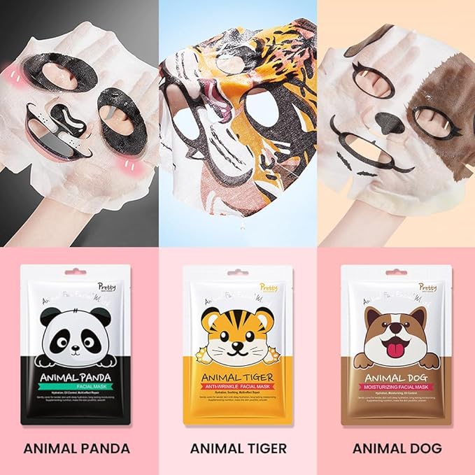 evpct 7 Pack Animal Face Masks Skincare,Spa Kit for Girls Kid Animal Facial Face Masks Skincare for Teens Kids Girls Spa Day Slumber Sleepover Birthday Party Favors Supplies Kit, Sheet Mask Beauty
