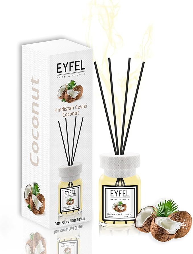 EYFEL Coconut Reed Diffuser Set - 4.05 fl oz Oil Diffuser Sticks, Scented Sticks for Bathroom, Bedroom & Home Fragrances