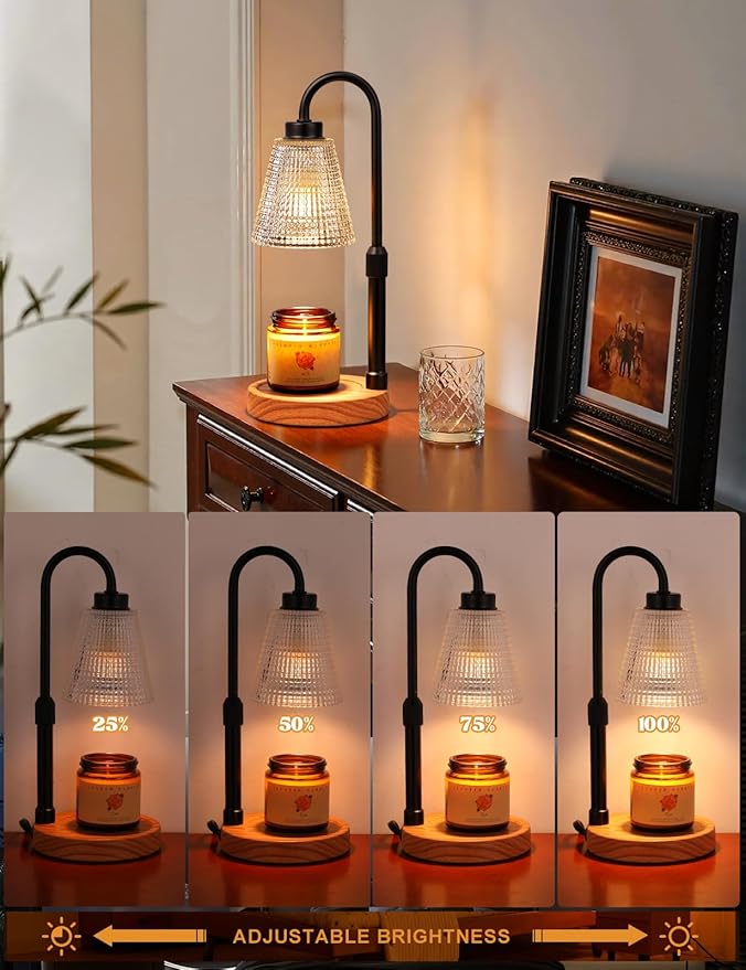 Innqoo Rustic Candle Warmer Lamp with Timer, Dimmable Candle Warmer for Jar Candles, Height Adjustable Wax Melts Warmer, Birthday Gifts for Women Mom, House Warming Gifts New Home Decor