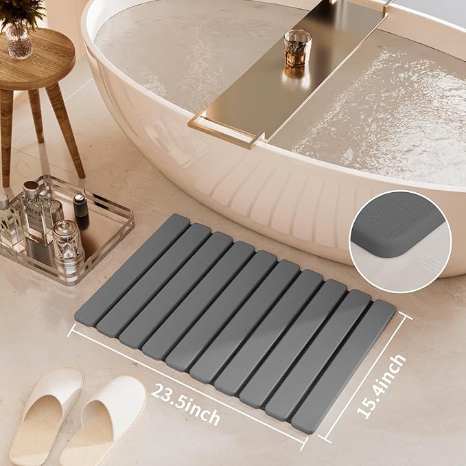 Foldable Stone Bath Mat, Quick Dry Stone Drying Mats for Bathroom, Super Absorbent Bath Mat, Non Slip, Large Diatomaceous Earth Dish Drying Mats for Kitchen Counter 23.5 x 15.4in, Dark Gray