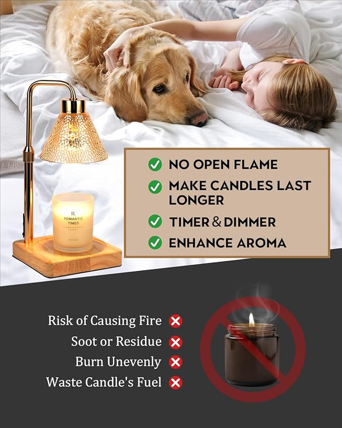 Candle Warmer Lamp with Timer Dimmable, Adjustable Height, Christmas Anniversary Women Gifts for Her Girlfriend, House Warming Gifts New Home, Wax Warmer Lamp for Jar Candles with 2 Bulbs