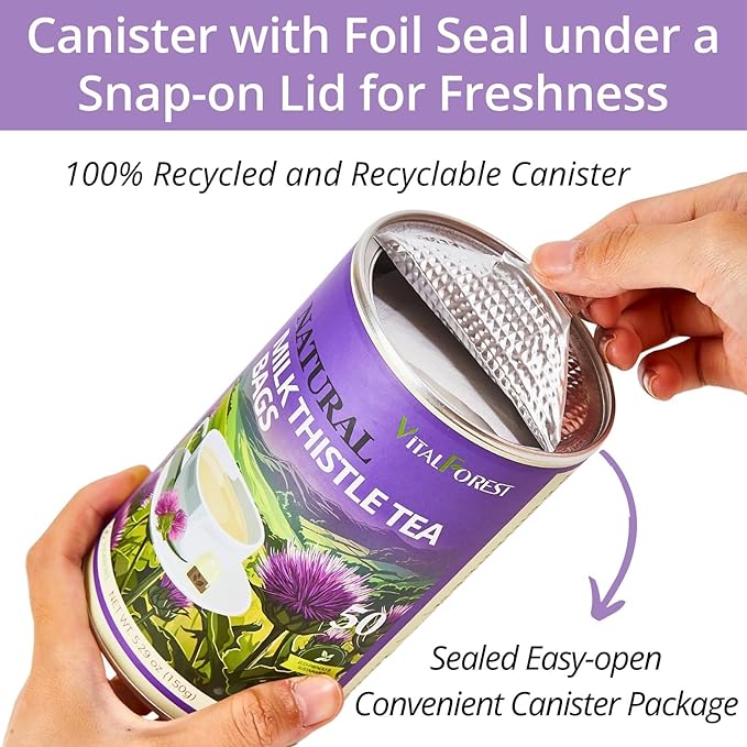 50 Milk Thistle Tea Bags, 3g/Bags, VitalForest Roasted Milk Thistle Seeds Herb Tea, Natural Dried Thistle Tea for Liver Detox Cleanse and Support, Caffeine Free, Non-GMO